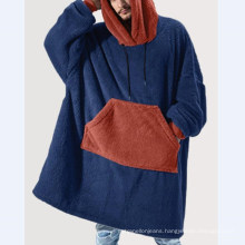 High Quality Winter 100% Polyester Customized Wearable Oversized Fleece Blanket Hoodie with Hood